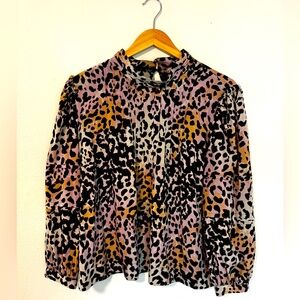 Veronica Beard Leopard Print Blouse in Pink and Orange